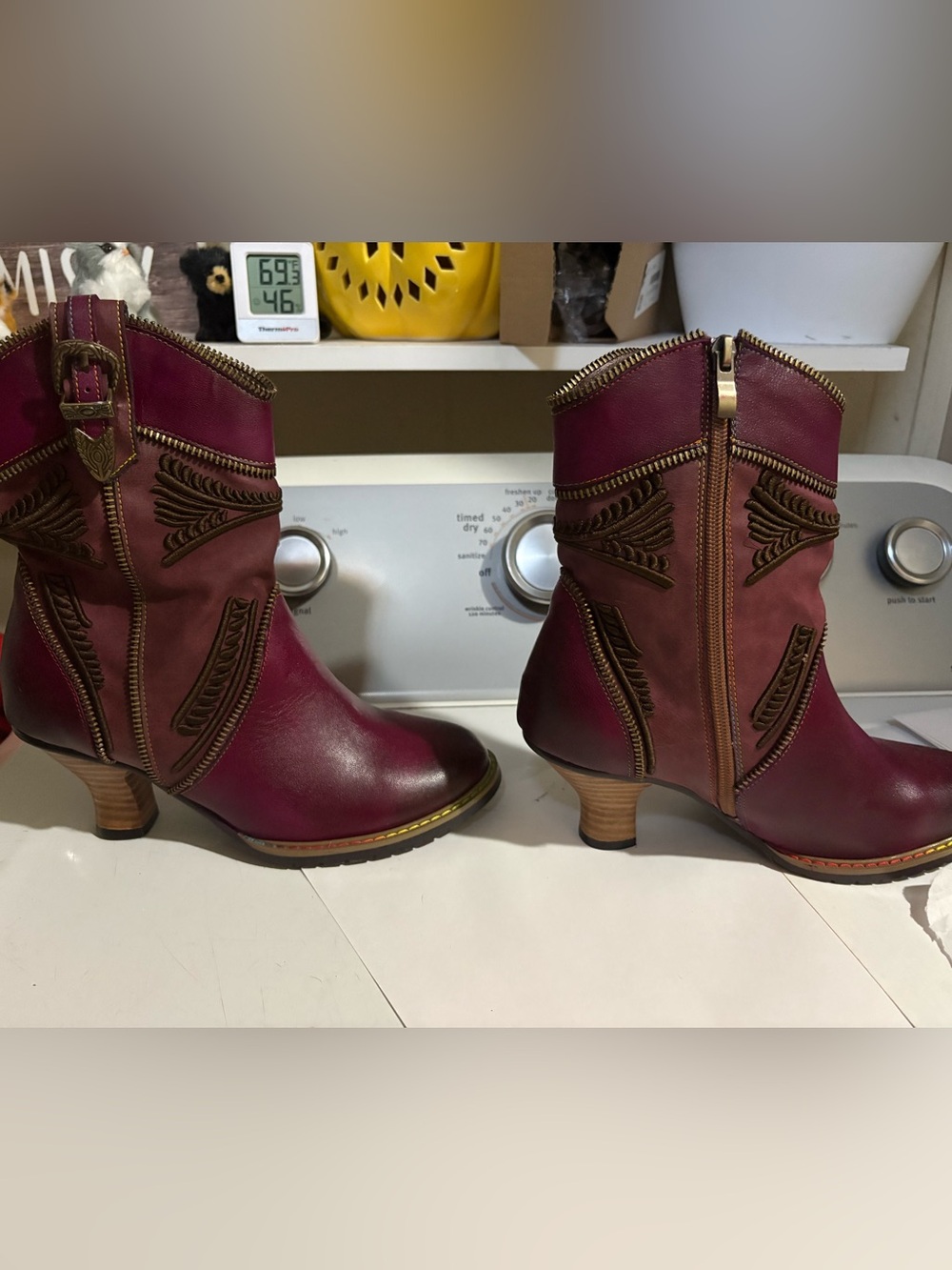 Hand Painted Leather Patchwork Ankle Boots